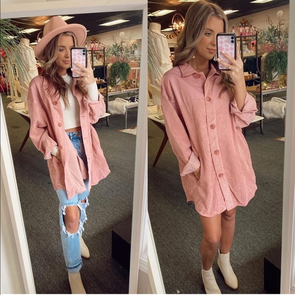 Jackets & Blazers - Pink corduroy shacket/dress